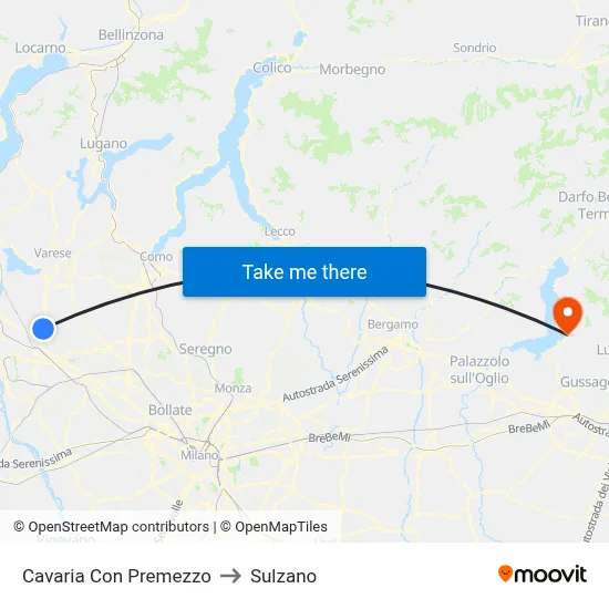 Cavaria con Premezzo to Sulzano map