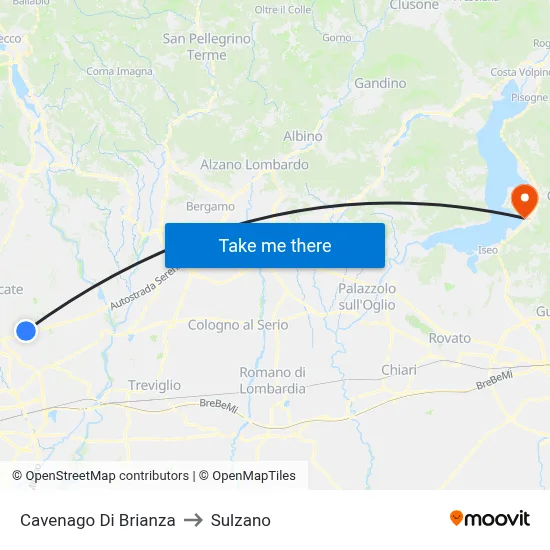 Cavenago di Brianza to Sulzano map