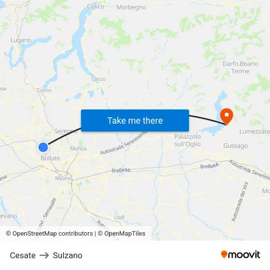 Cesate to Sulzano map