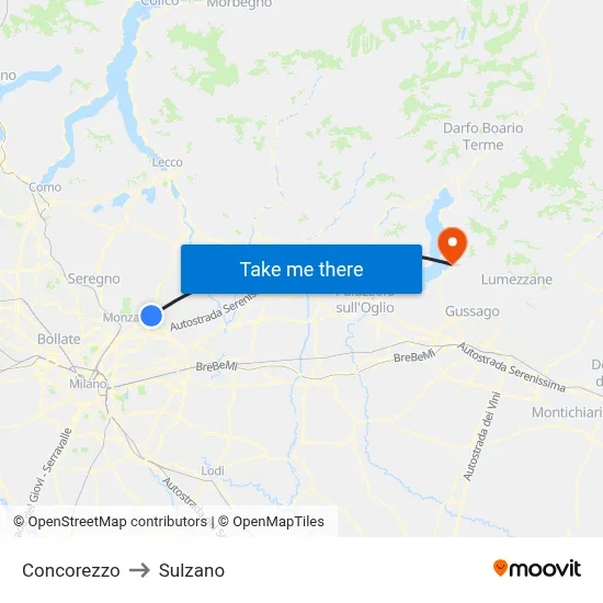 Concorezzo to Sulzano map