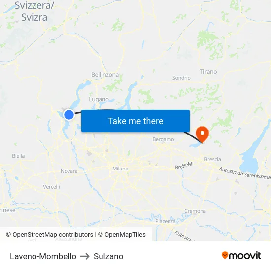 Laveno-Mombello to Sulzano map