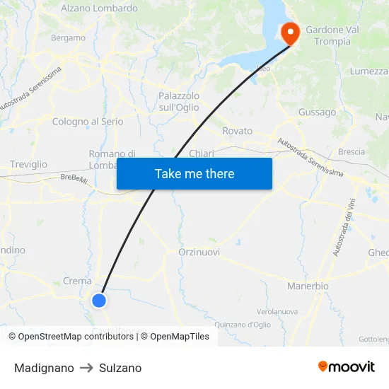 Madignano to Sulzano map