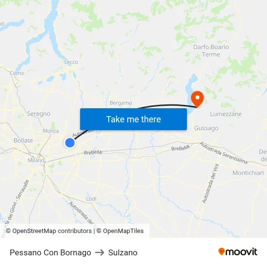 Pessano Con Bornago to Sulzano map