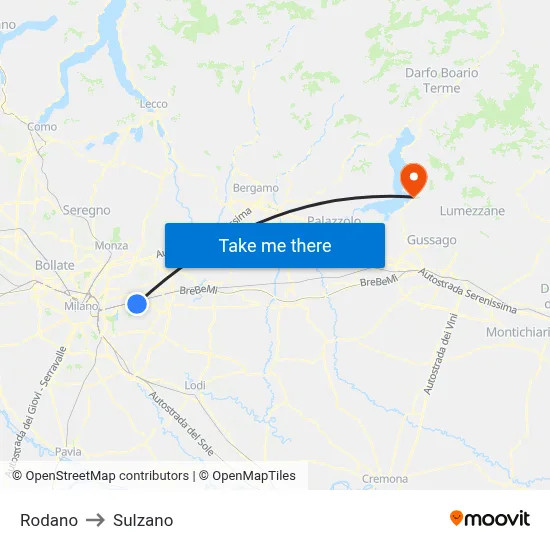 Rodano to Sulzano map