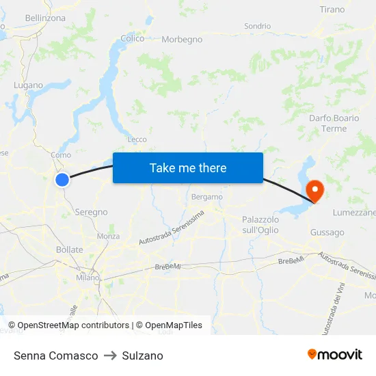 Senna Comasco to Sulzano map