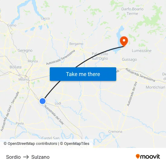 Sordio to Sulzano map