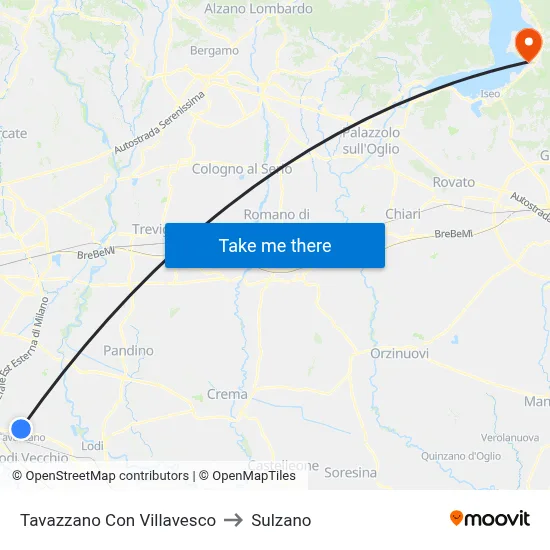 Tavazzano Con Villavesco to Sulzano map