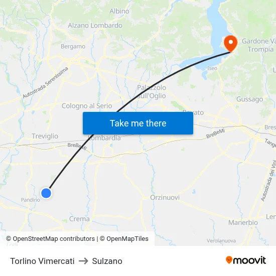 Torlino Vimercati to Sulzano map