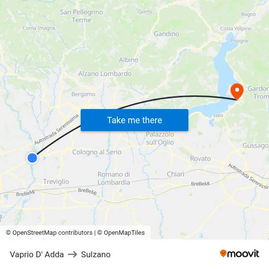 Vaprio d'Adda to Sulzano map