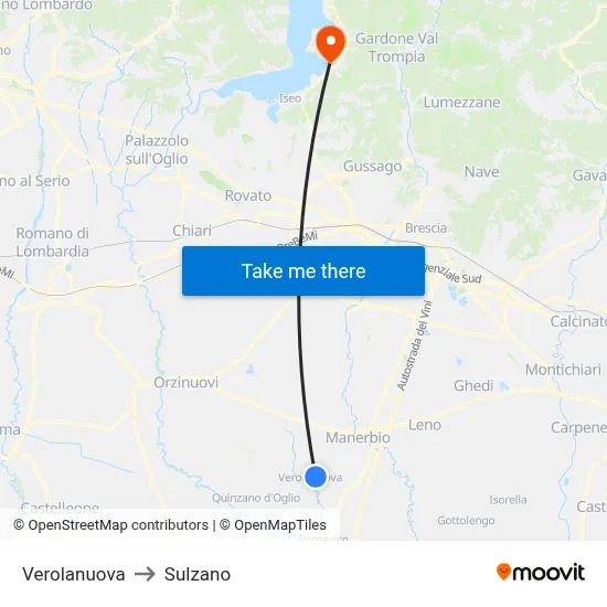 Verolanuova to Sulzano map