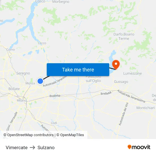 Vimercate to Sulzano map