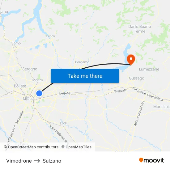 Vimodrone to Sulzano map