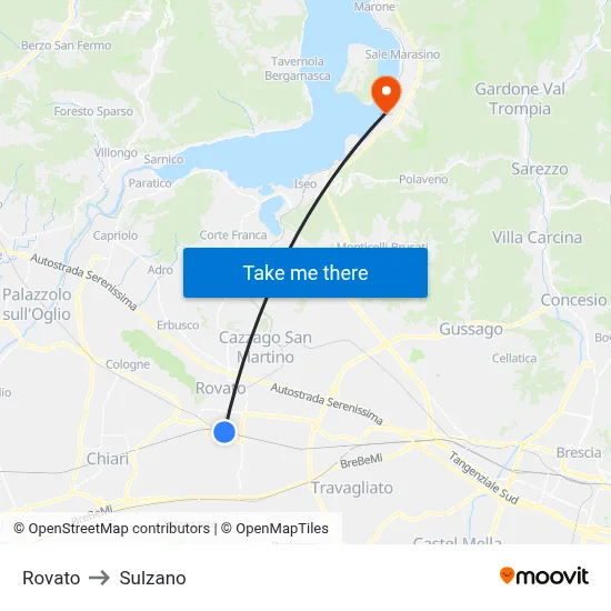 Rovato to Sulzano map