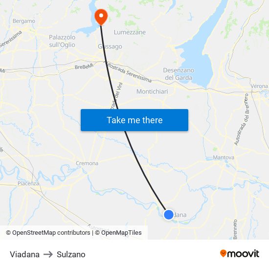 Viadana to Sulzano map
