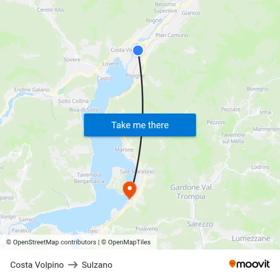Costa Volpino to Sulzano map
