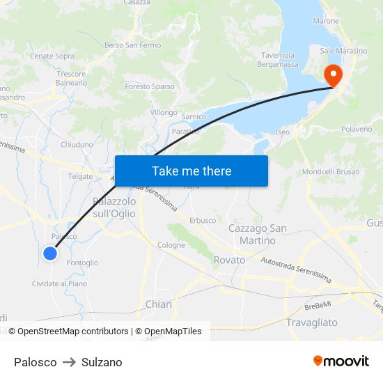 Palosco to Sulzano map