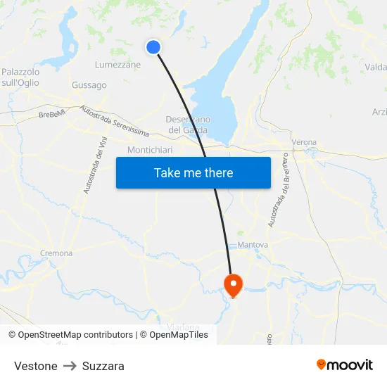 Vestone to Suzzara map