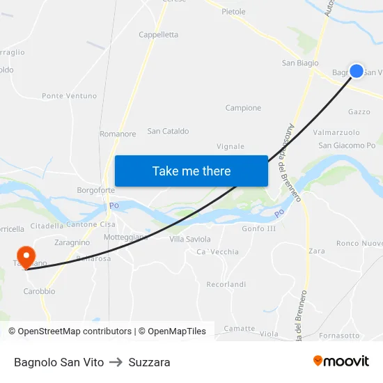 Bagnolo San Vito to Suzzara map