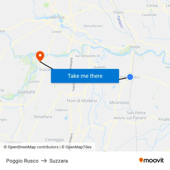 Poggio Rusco to Suzzara map