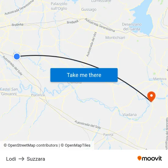Lodi to Suzzara map