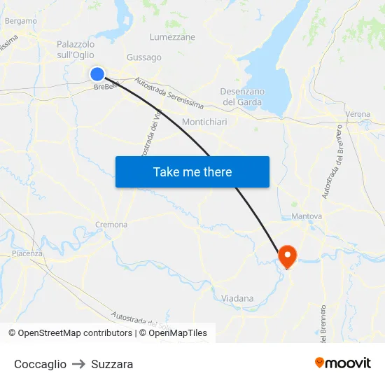 Coccaglio to Suzzara map