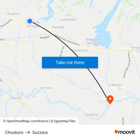 Chiuduno to Suzzara map