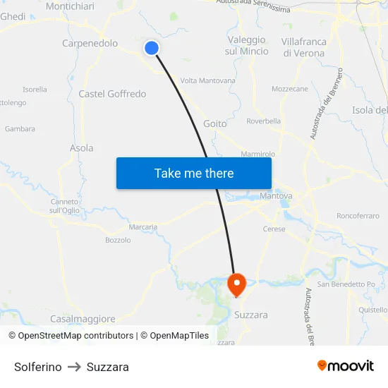Solferino to Suzzara map