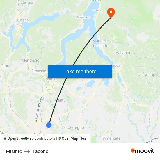 Misinto to Taceno map