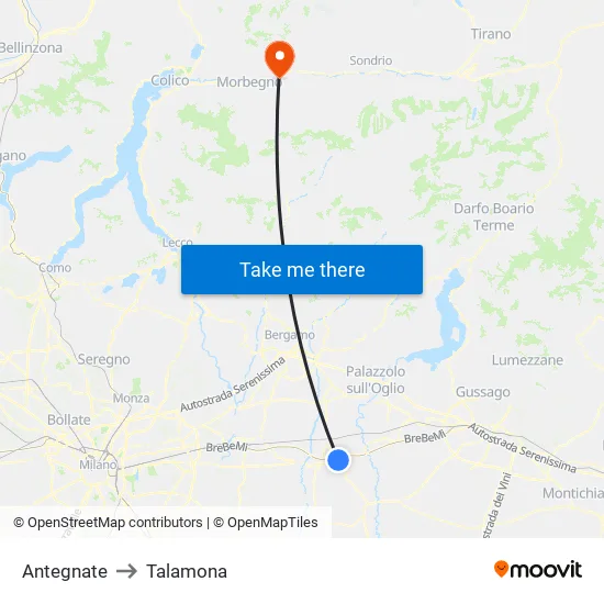 Antegnate to Talamona map