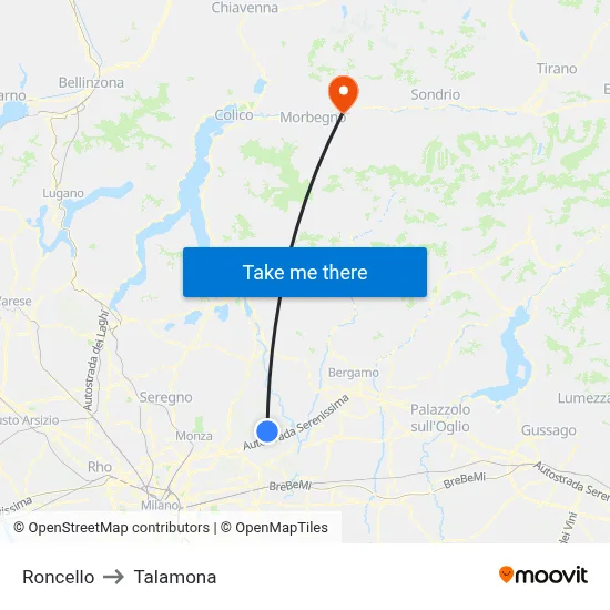 Roncello to Talamona map