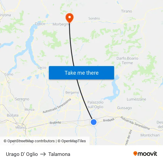 Urago D' Oglio to Talamona map
