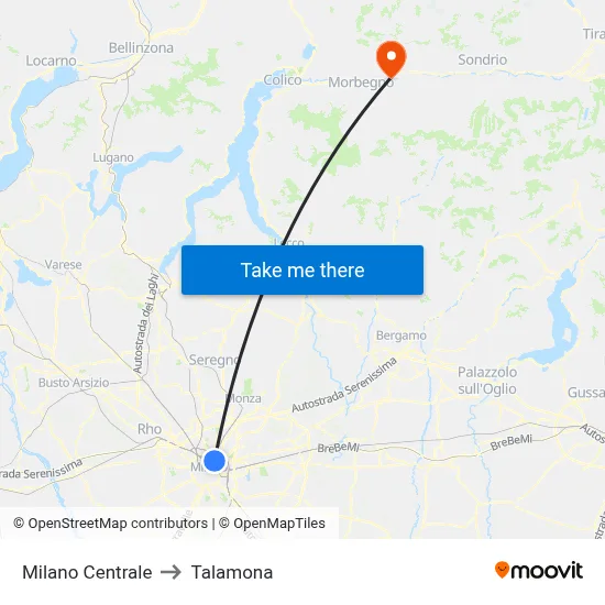 Milan Central to Talamona map