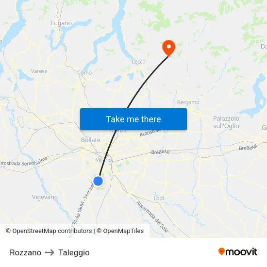 Rozzano to Taleggio map