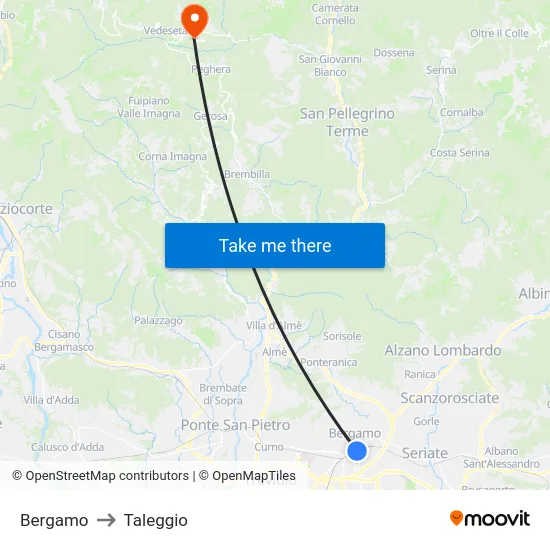 Bergamo to Taleggio map