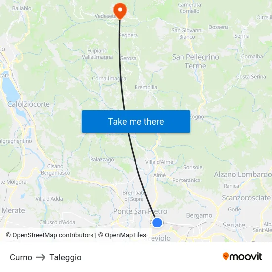 Curno to Taleggio map