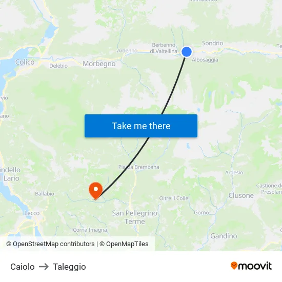 Caiolo to Taleggio map