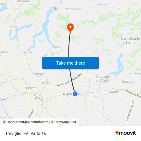 Treviglio to Valtorta map