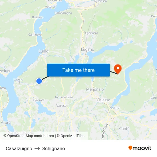 Casalzuigno to Schignano map