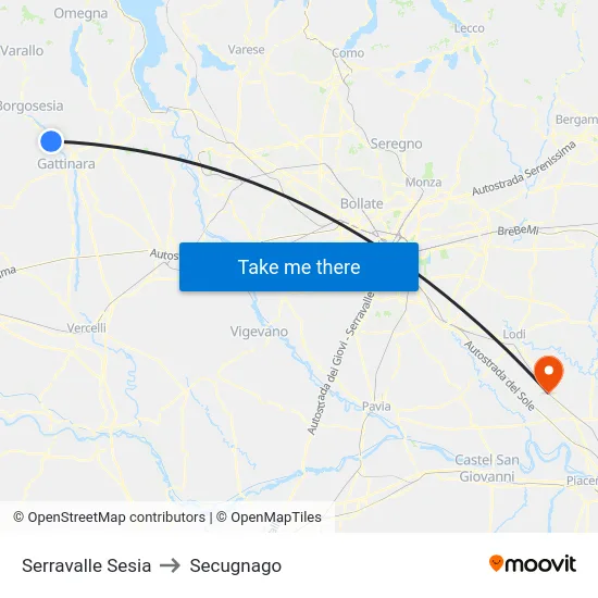 Serravalle Sesia to Secugnago map