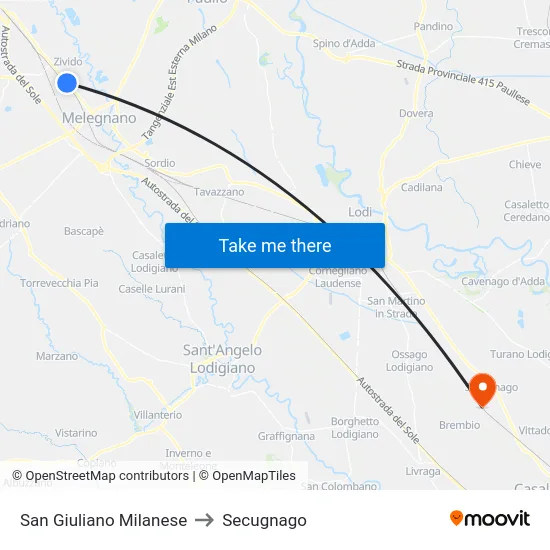 San Giuliano Milanese to Secugnago map