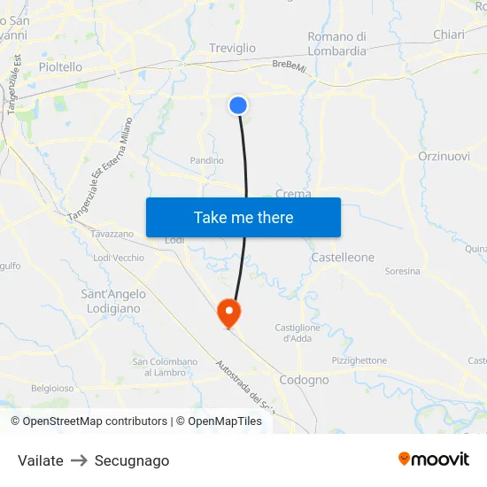 Vailate to Secugnago map