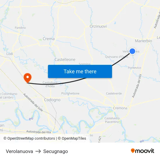 Verolanuova to Secugnago map
