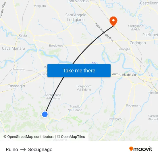 Ruino to Secugnago map