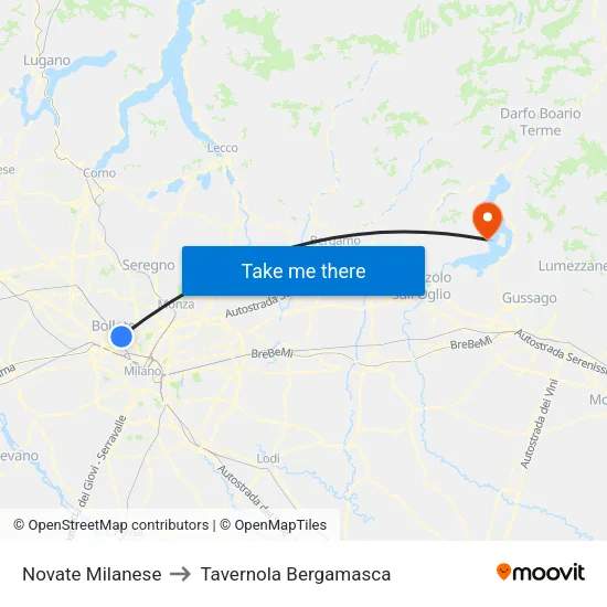 Novate Milanese to Tavernola Bergamasca map