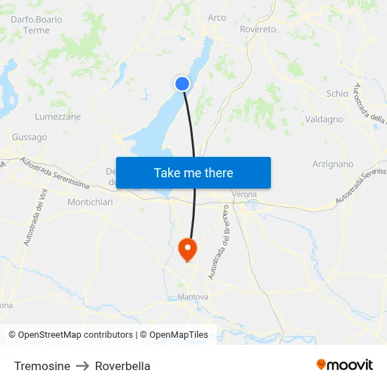 Tremosine to Roverbella map
