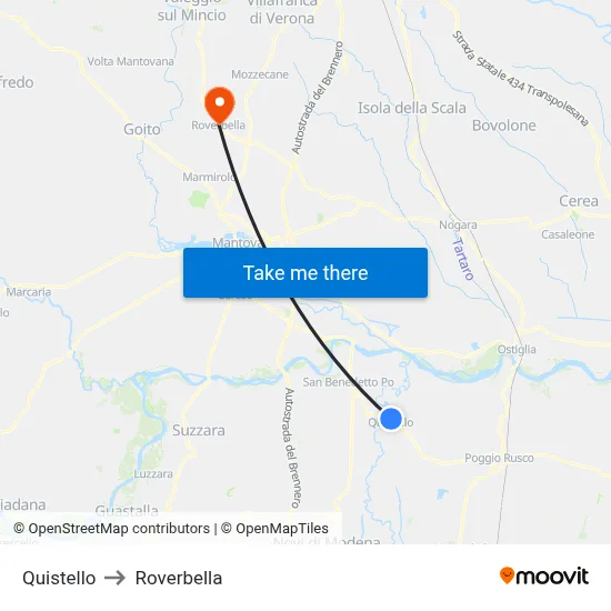 Quistello to Roverbella map