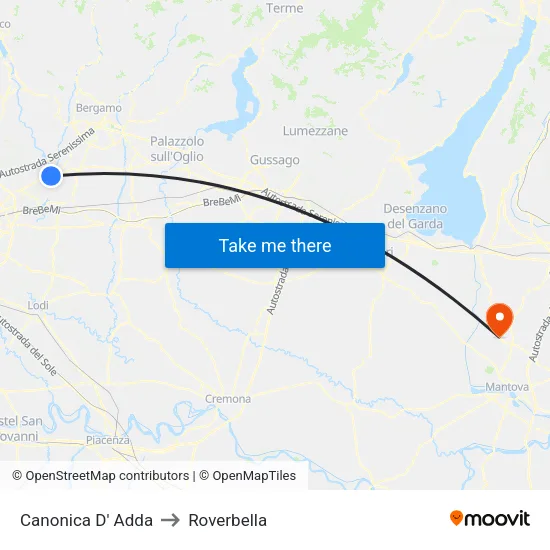 Canonica d'Adda to Roverbella map