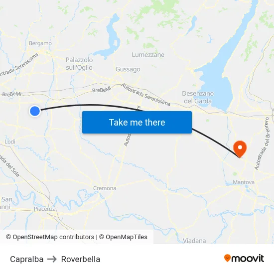 Capralba to Roverbella map