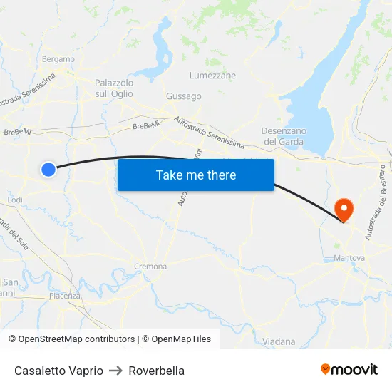 Casaletto Vaprio to Roverbella map