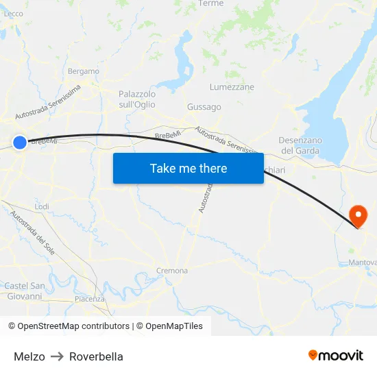 Melzo to Roverbella map
